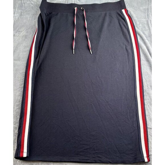 Tommy Hilfiger Midi Skirt Size XL Red White Blue Side Stripe Knit Elastic Waist - Picture 14 of 15